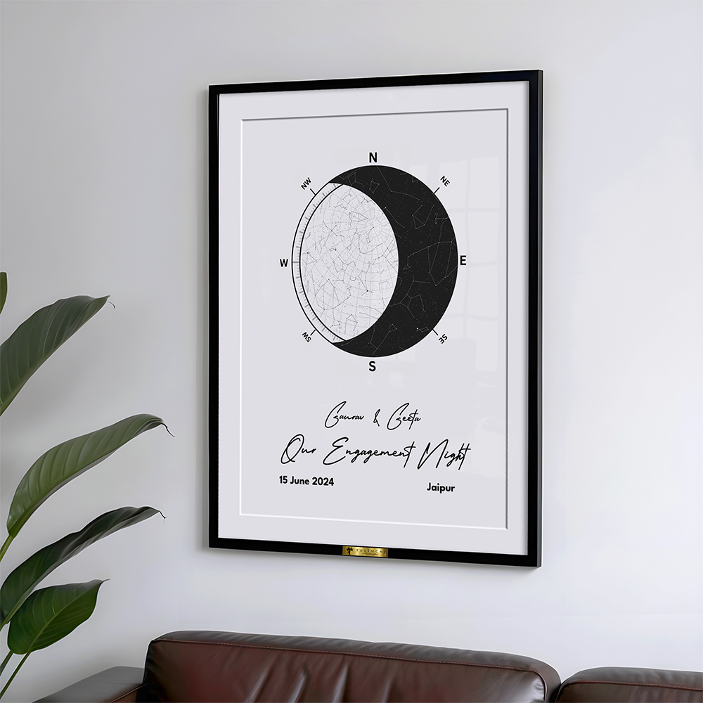Celestial Crescent Moon Personalized Star Map Painting. - Telinchi