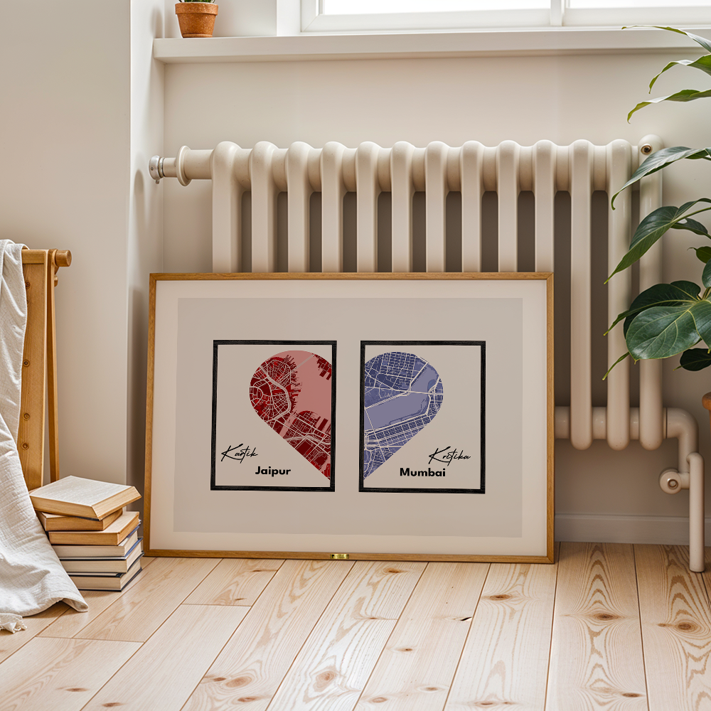 Hearts in Two Cities Custom Street Map Painting - Telinchi