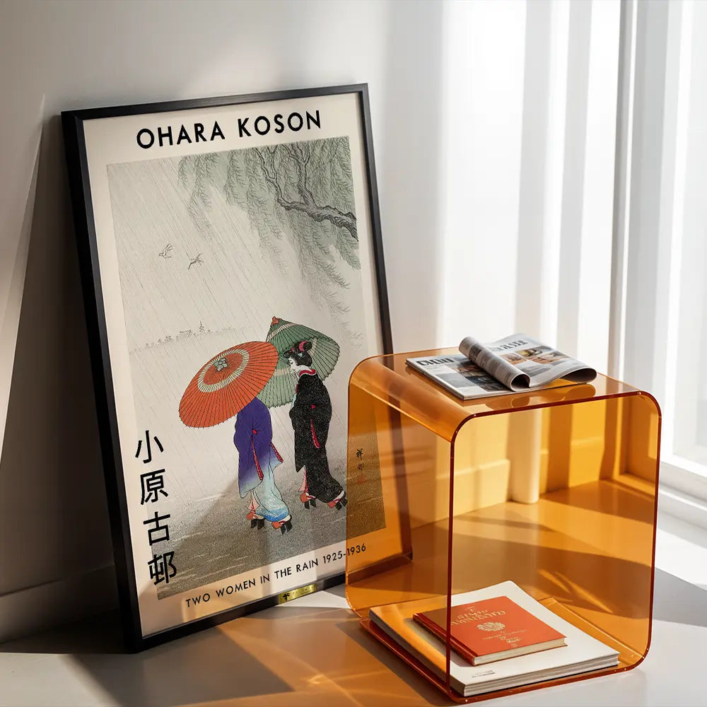 Two Women in the Rain By Ohara Koson