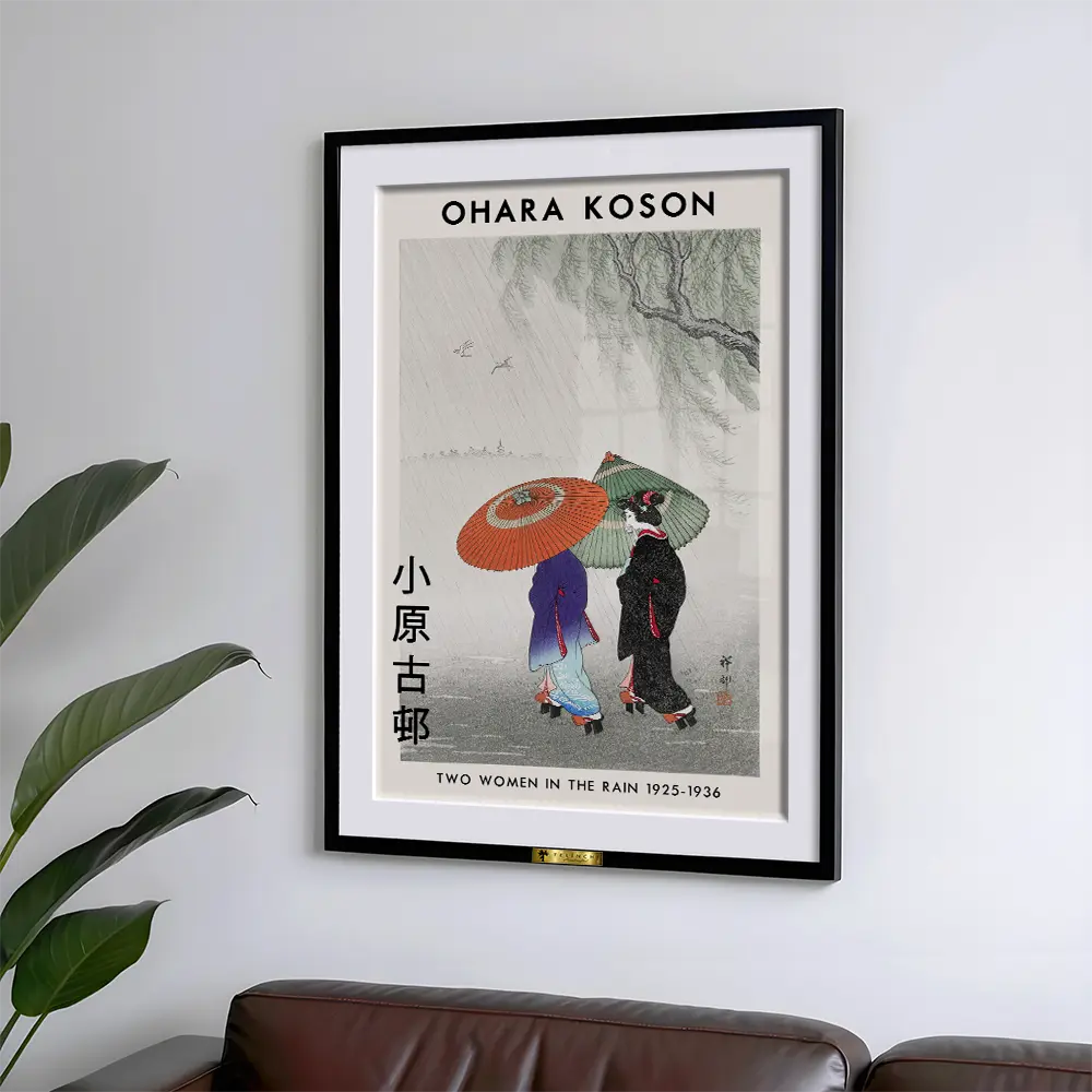 Two Women in the Rain By Ohara Koson