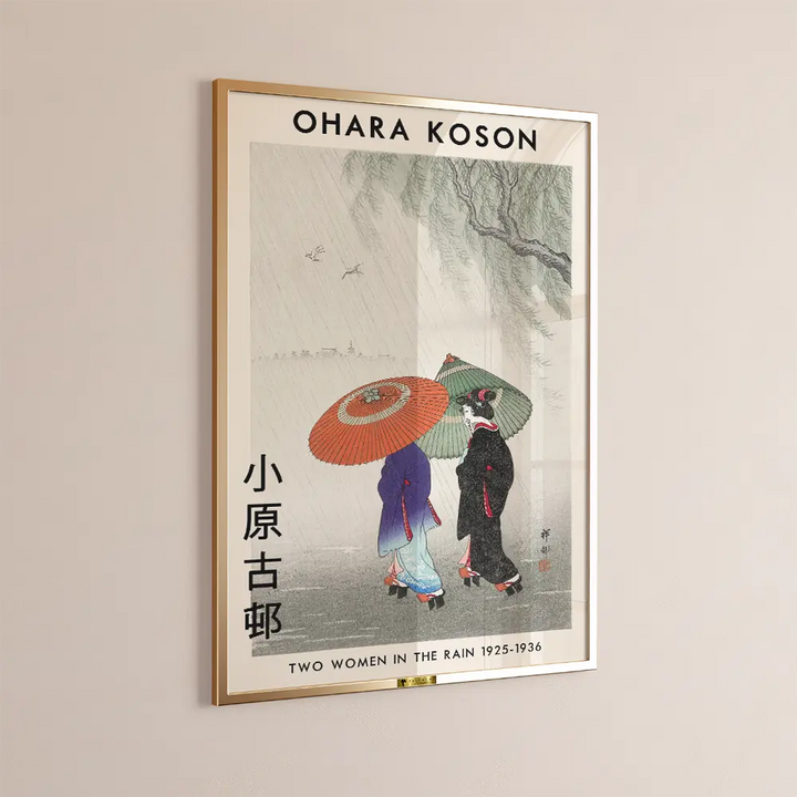 Two Women in the Rain By Ohara Koson