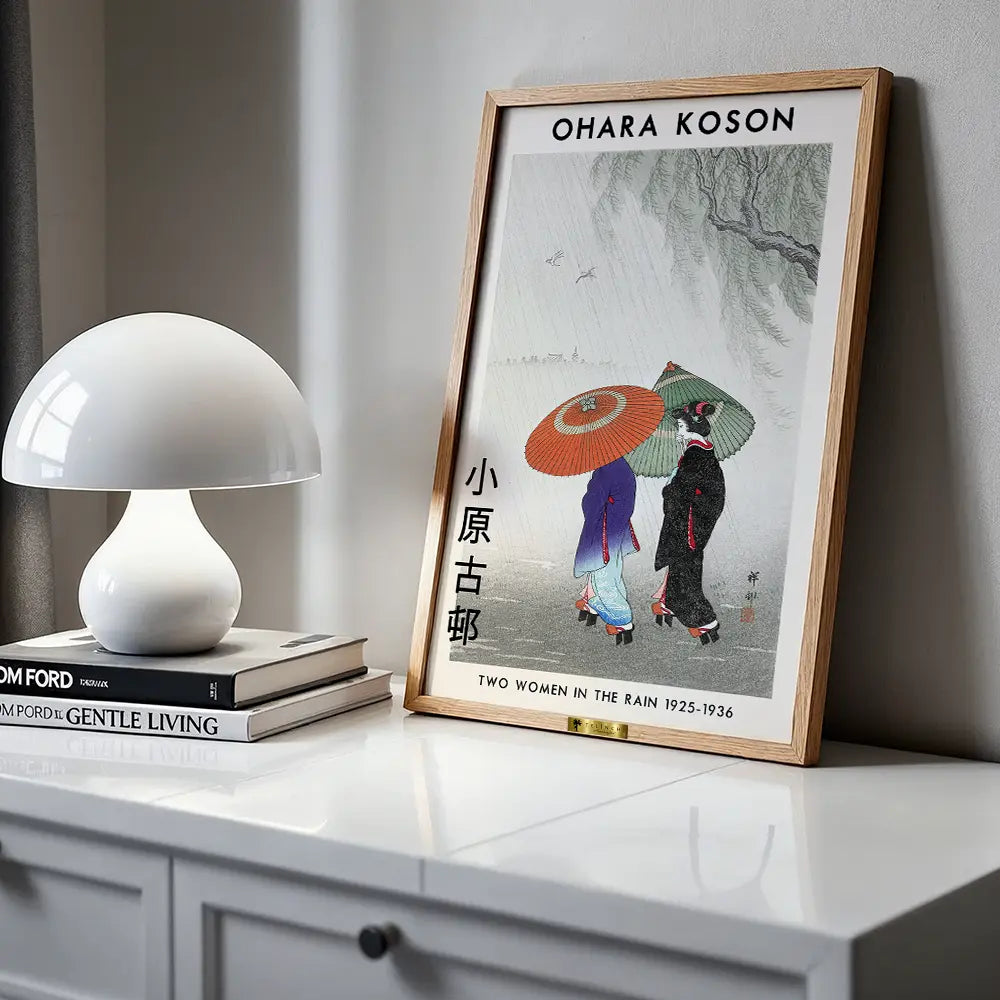 Two Women in the Rain By Ohara Koson