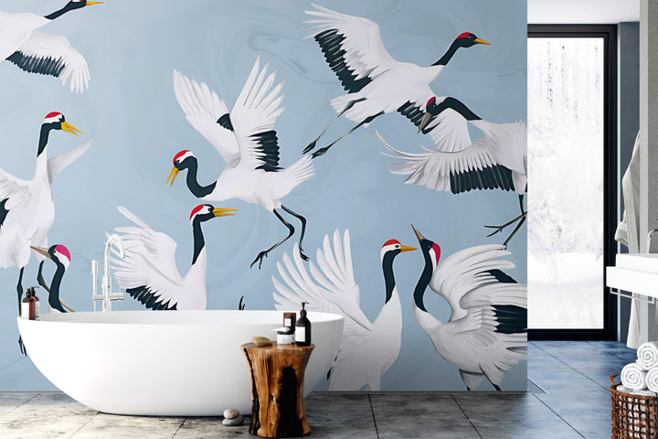 Dancing Cranes in Blue