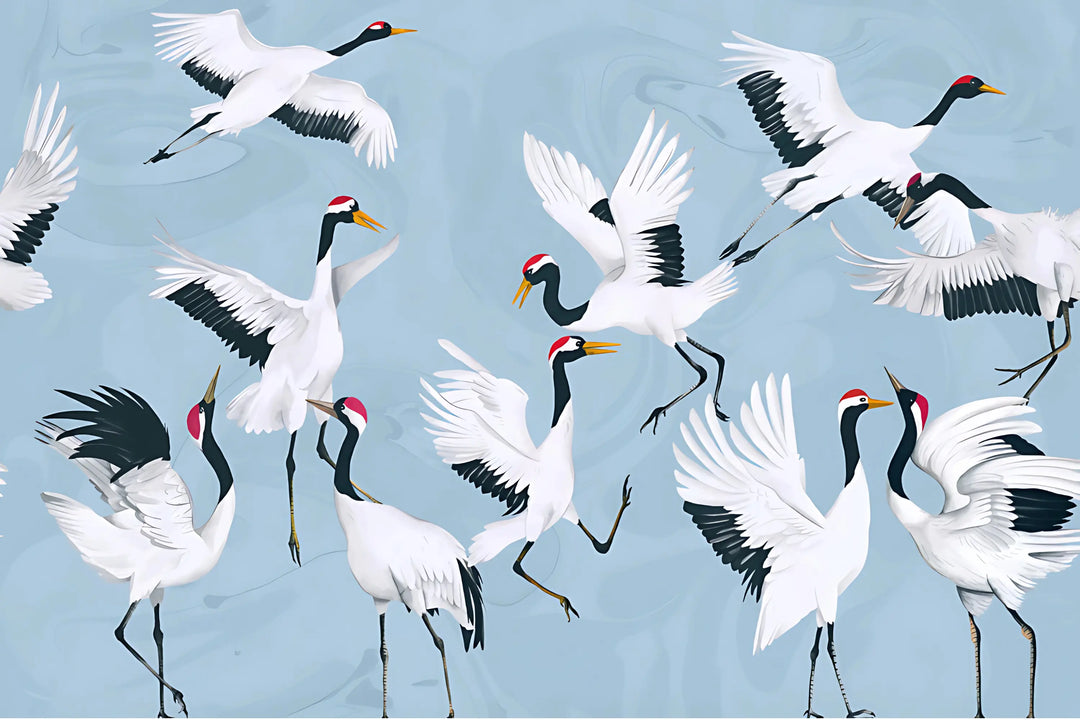 Dancing Cranes in Blue