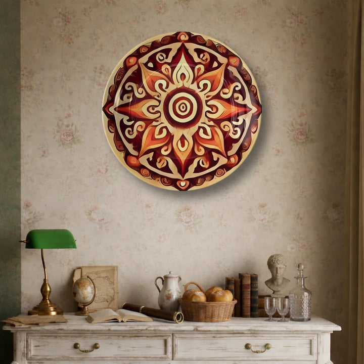 Warm Floral Mandala Art Plate