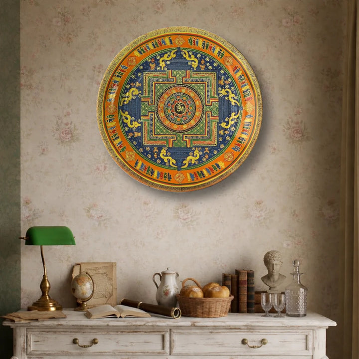 Tibetan Orange Mandala Art Plate