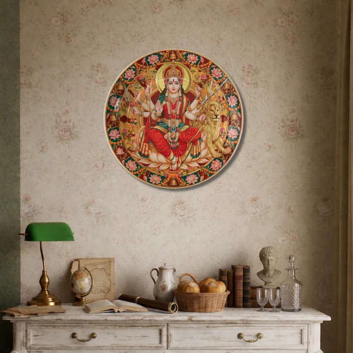 Divine Maa Durga with Lion & Golden Lotus