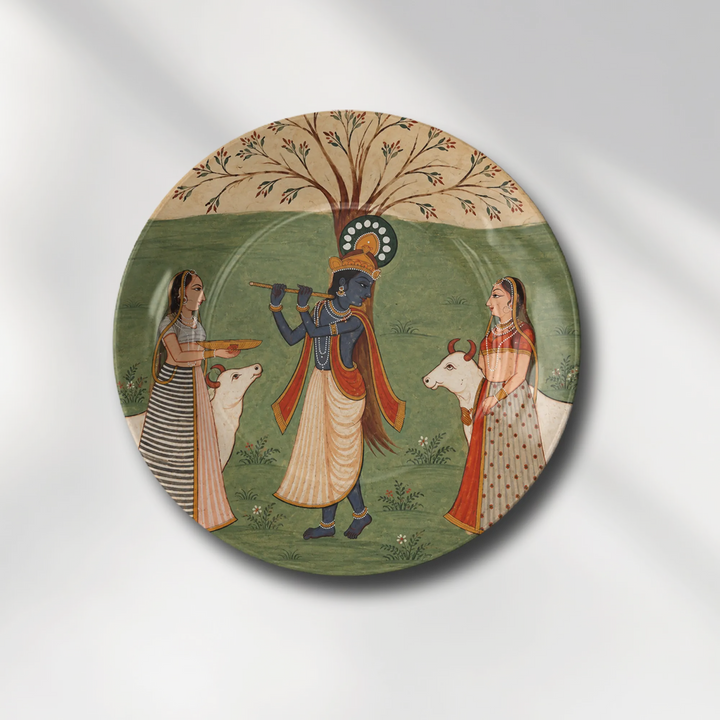 Traditional Pichwai Lord Krishna with Gopis & Cows