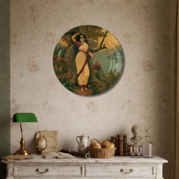 Raja Ravi Varma Inspired Lady with Flowers