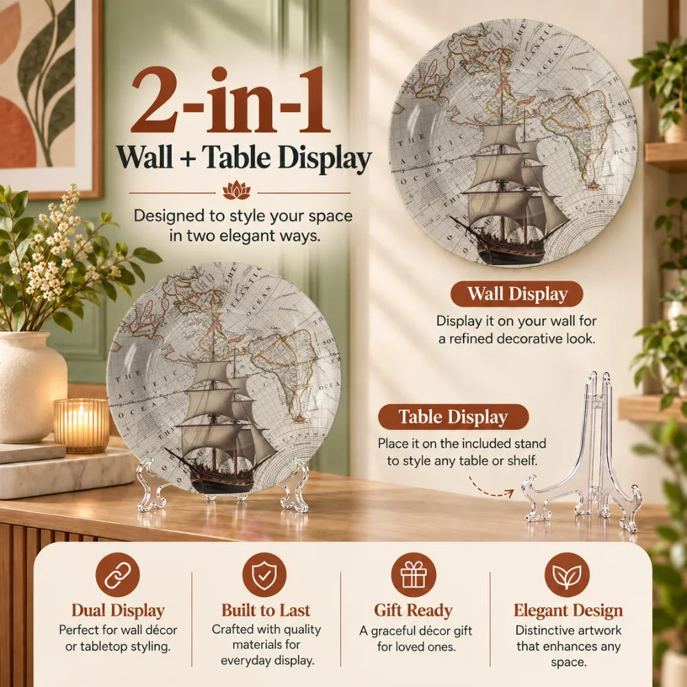 Vintage World Map & Sailing Ship