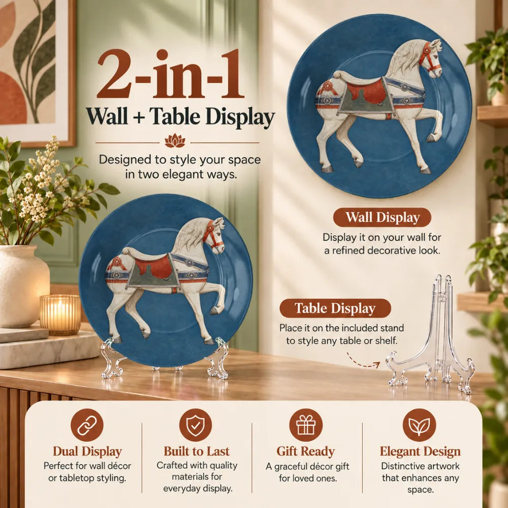 Royal White Horse on Vintage Blue