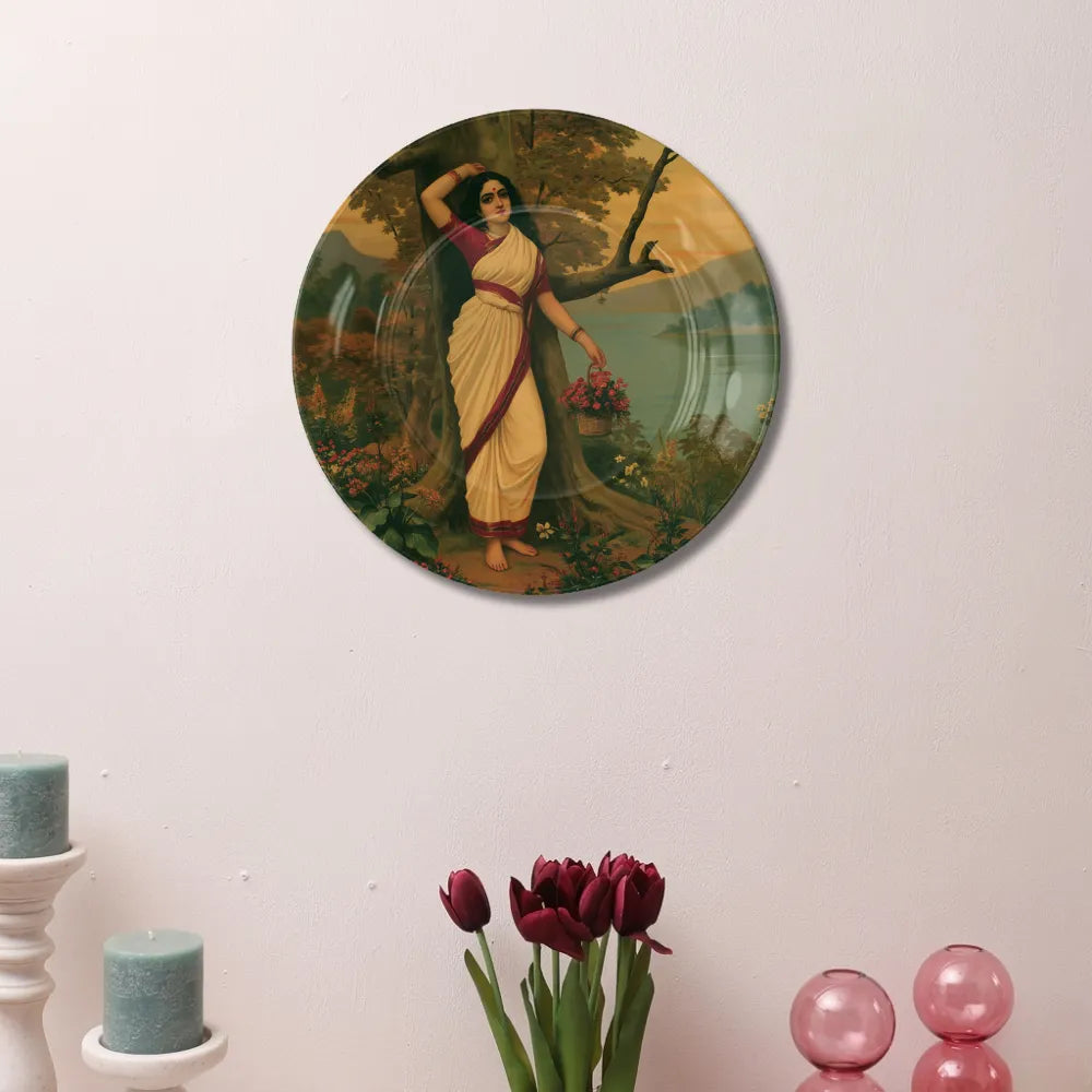 Raja Ravi Varma Inspired Lady with Flowers