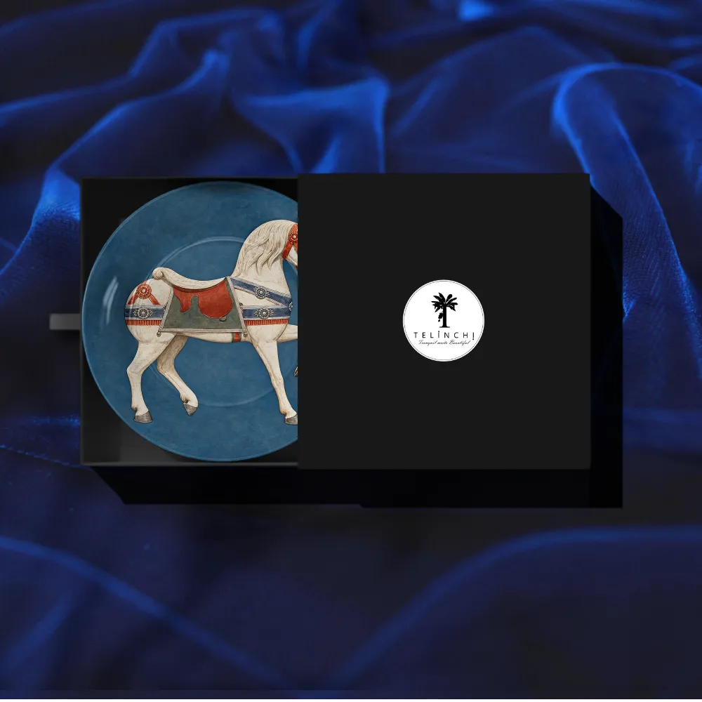 Royal White Horse on Vintage Blue
