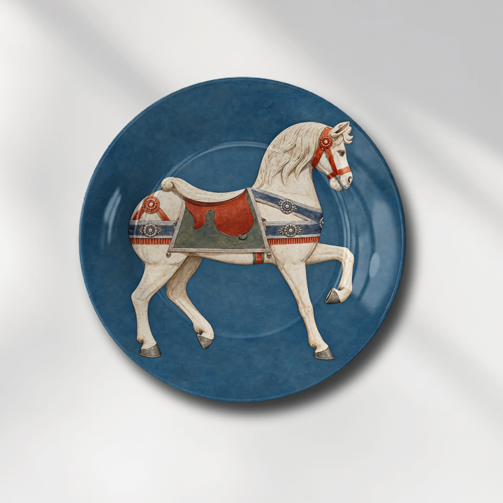 Royal White Horse on Vintage Blue