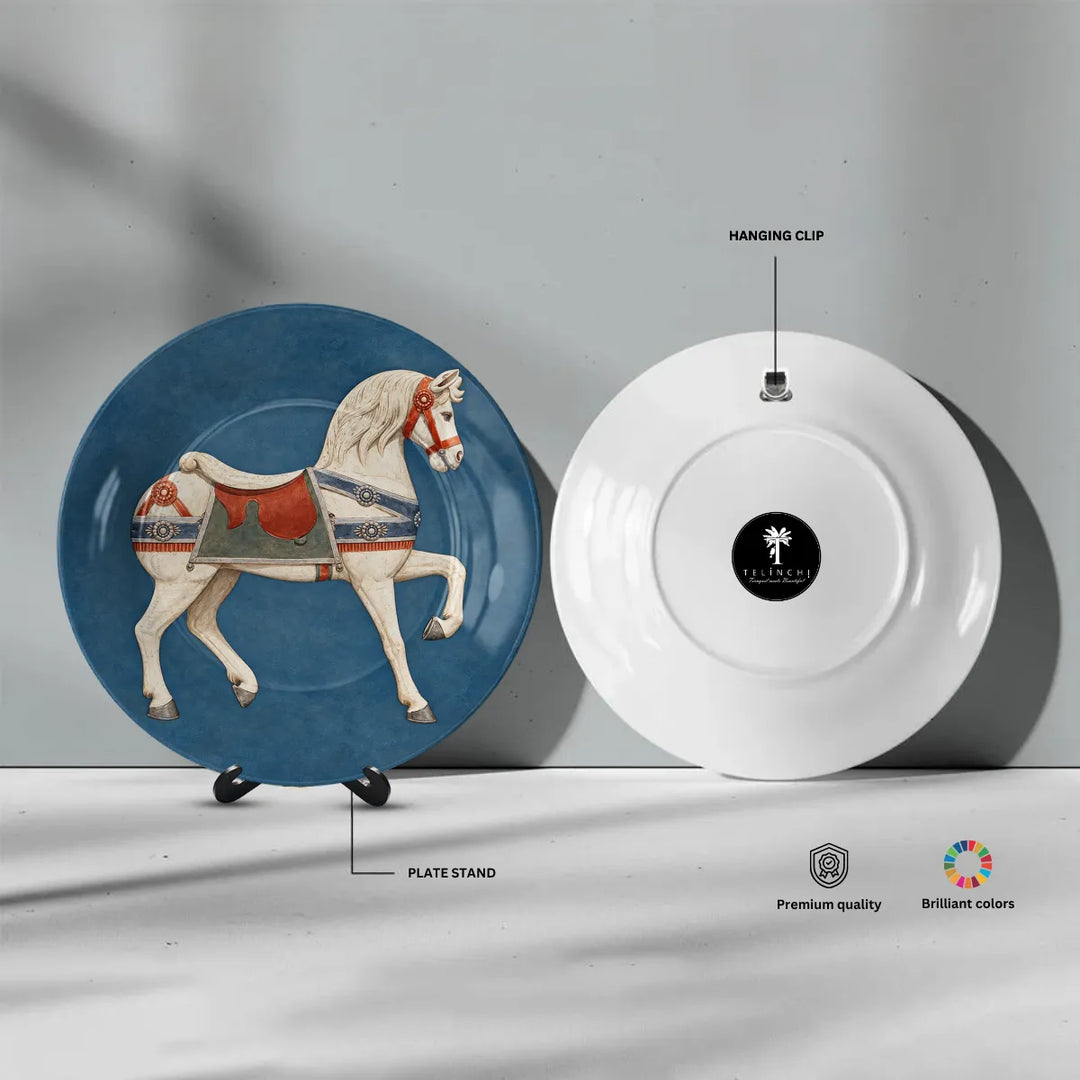 Royal White Horse on Vintage Blue