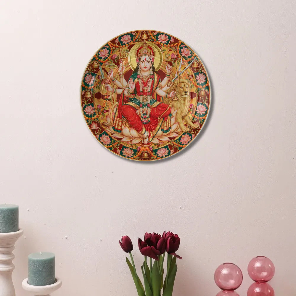 Divine Maa Durga with Lion & Golden Lotus