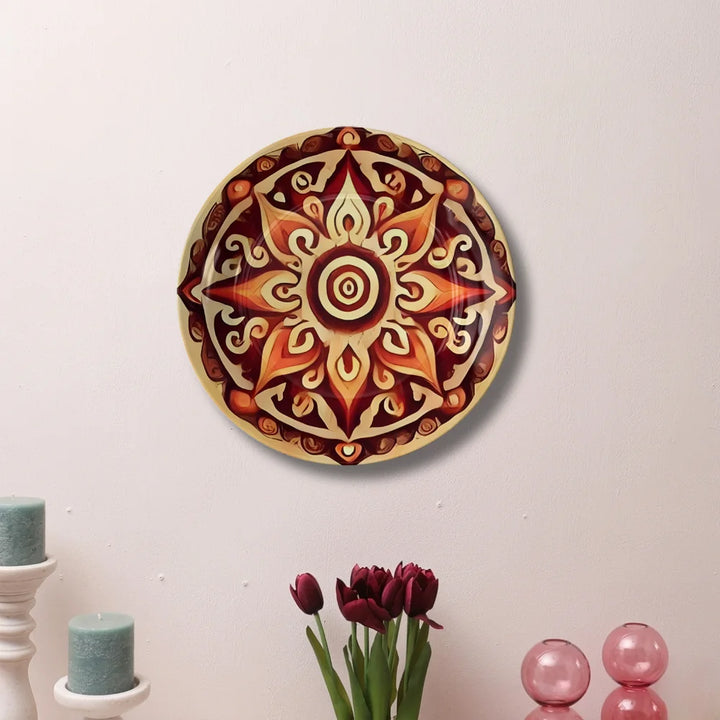 Warm Floral Mandala Art Plate