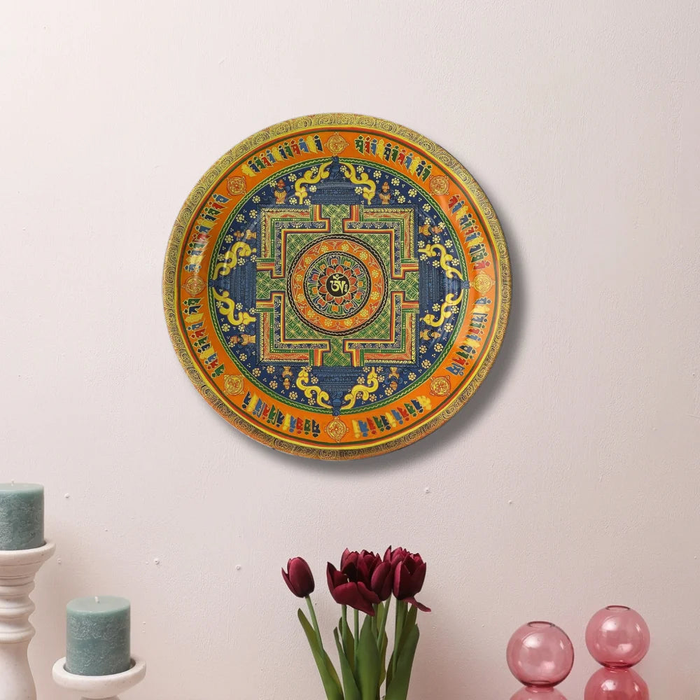 Tibetan Orange Mandala Art Plate