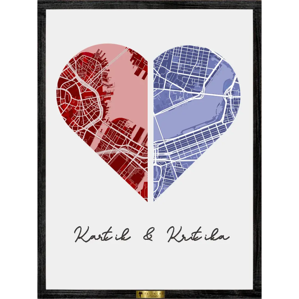 Two Halves, One Heart – Personalized Map Art - Telinchi