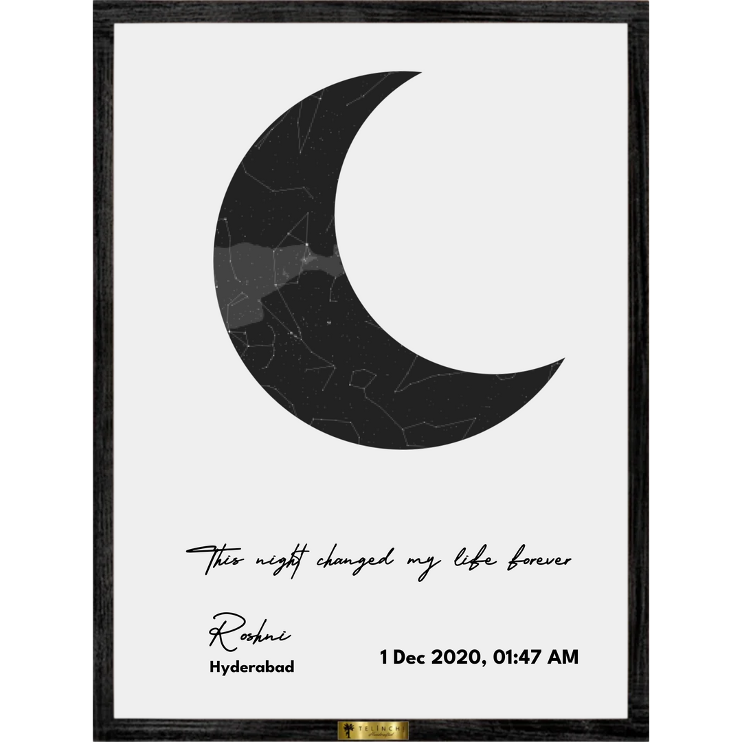 Crescent Moon Personalized Star Map - Telinchi