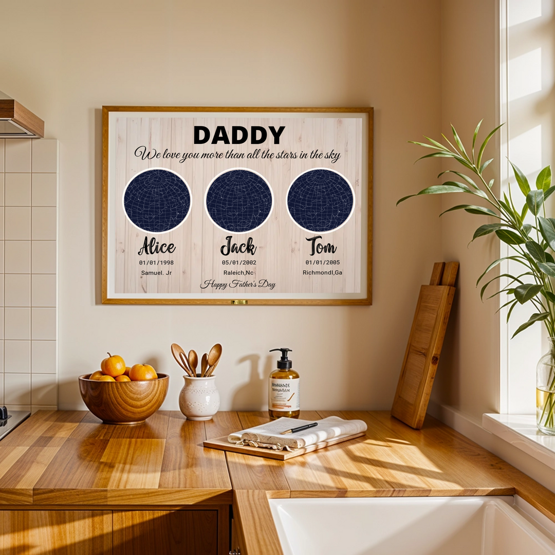 Personalized Daddy Star Map Painting with Kids Names - Telinchi