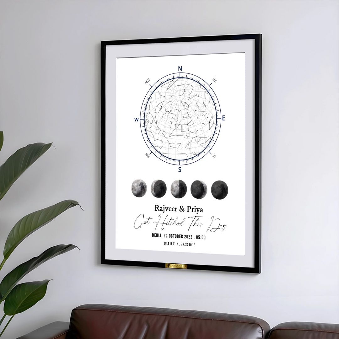 Personalized Star Map & Moon Phase Print for Couples - Telinchi