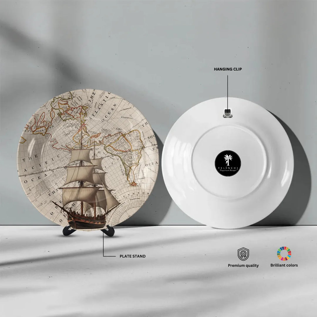 Vintage World Map & Sailing Ship
