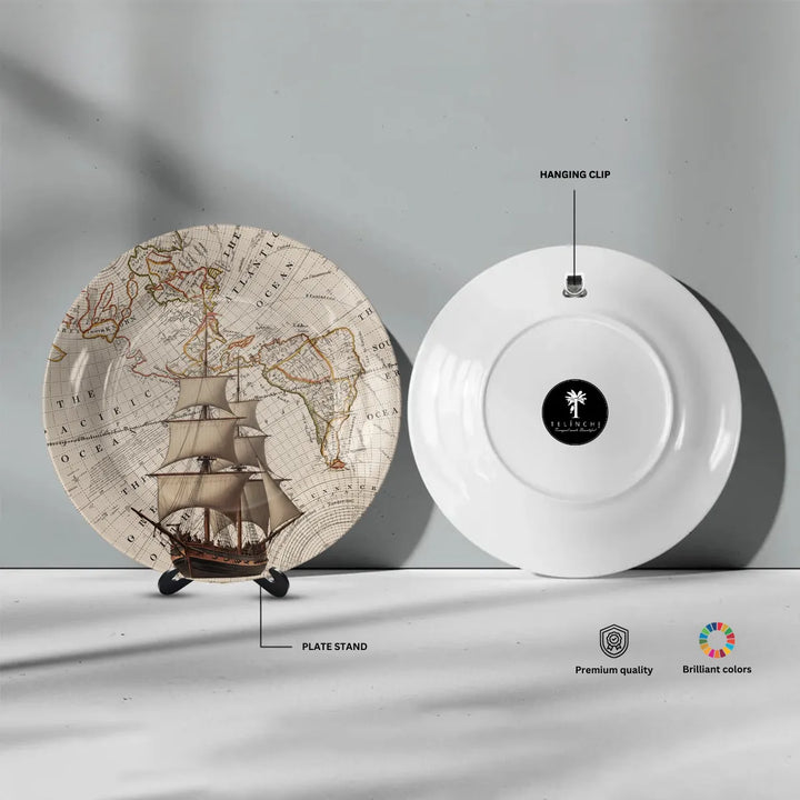 Vintage World Map & Sailing Ship