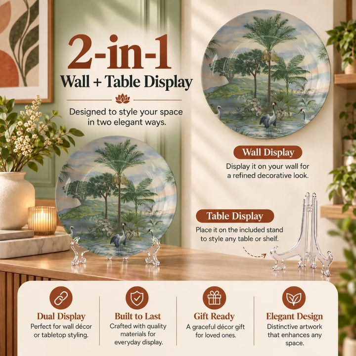 Tropical Crane Birds & Palm Forest Landscape