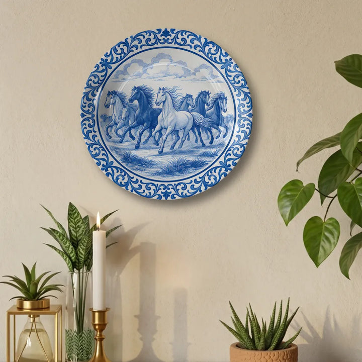 Royal Blue Seven Running Horses