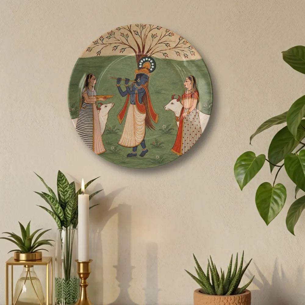 Traditional Pichwai Lord Krishna with Gopis & Cows