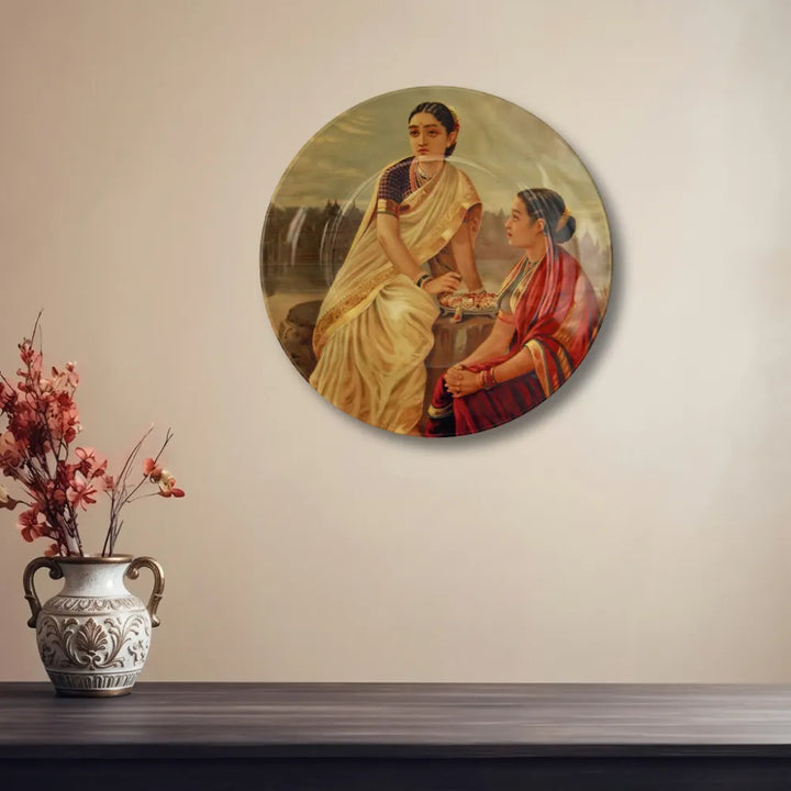 Raja Ravi Varma Radha Ji and Sakhi – Divine Companionship - Telinchi