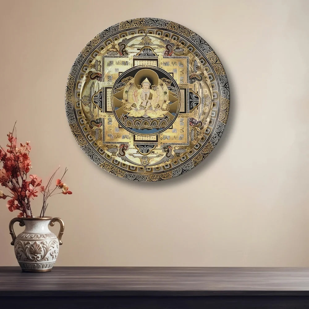 Golden Tibetan Deity Mandala Plate