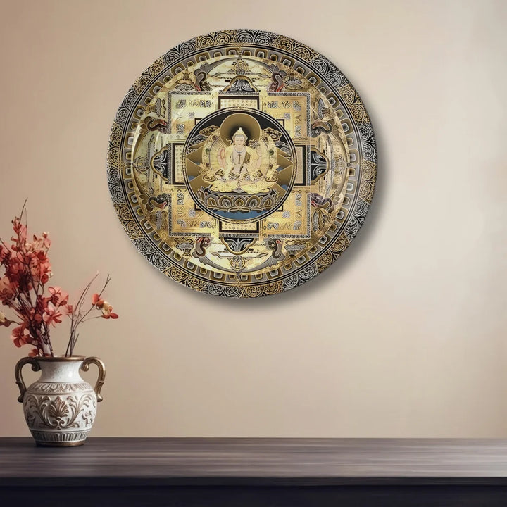 Golden Tibetan Deity Mandala Plate