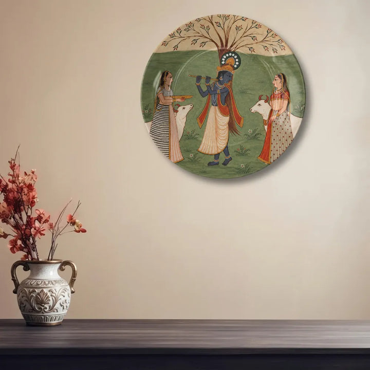 Traditional Pichwai Lord Krishna with Gopis & Cows