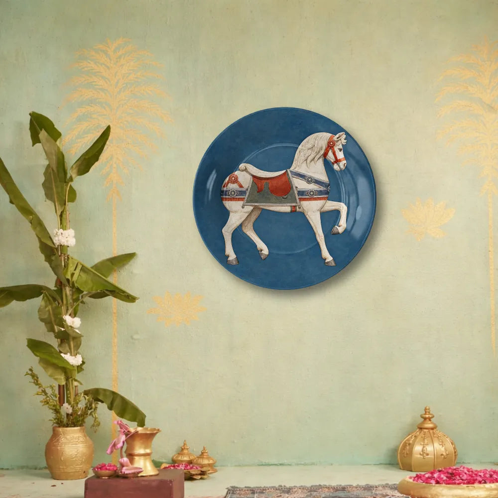 Royal White Horse on Vintage Blue