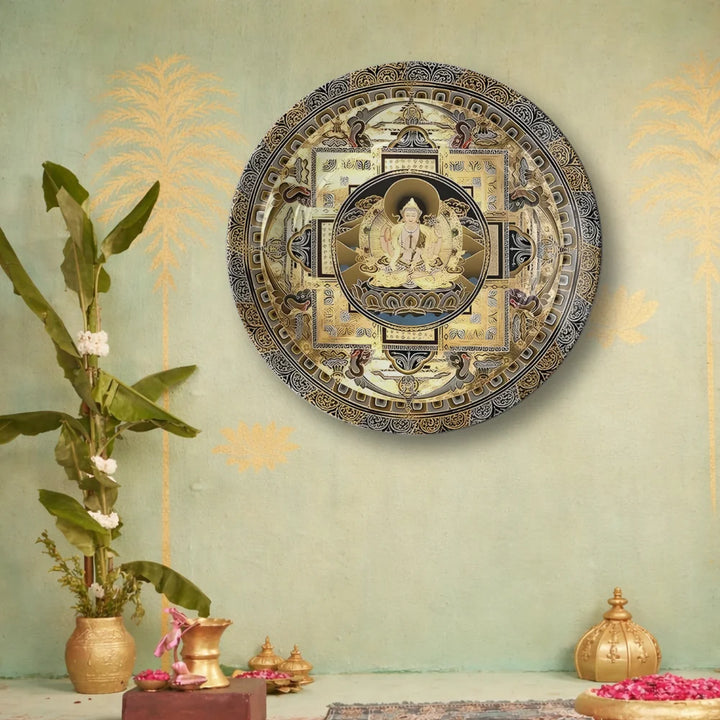 Golden Tibetan Deity Mandala Plate