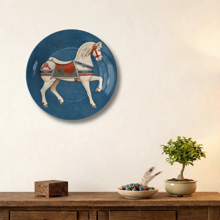 Royal White Horse on Vintage Blue