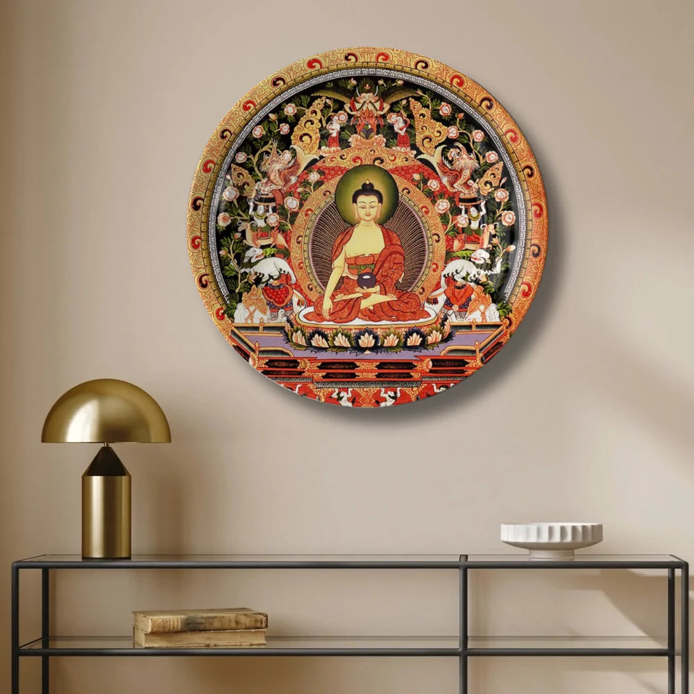 Tibetan Buddha Floral Art Plate