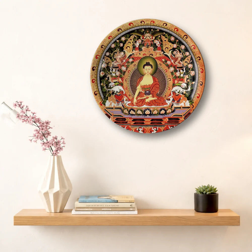 Tibetan Buddha Floral Art Plate