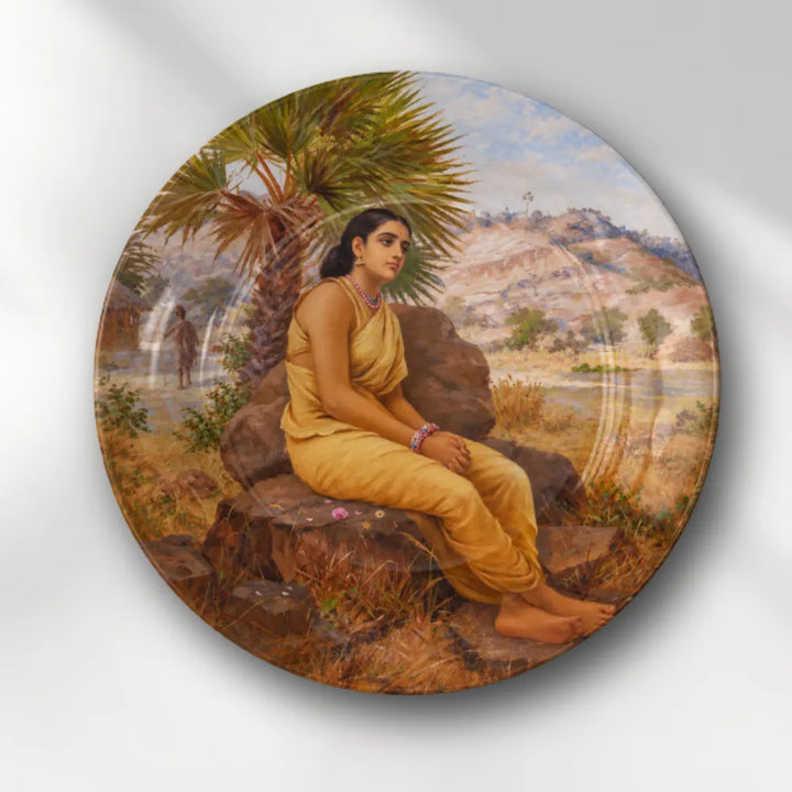 Raja Ravi Varma Lady in Yellow Saree – Riverside Serenity