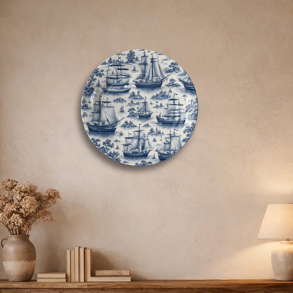 Vintage Blue & White Sailing Ships Maritime Heritage