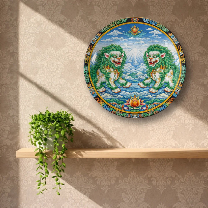 Twin Tibetan Snow Lion Art Plate