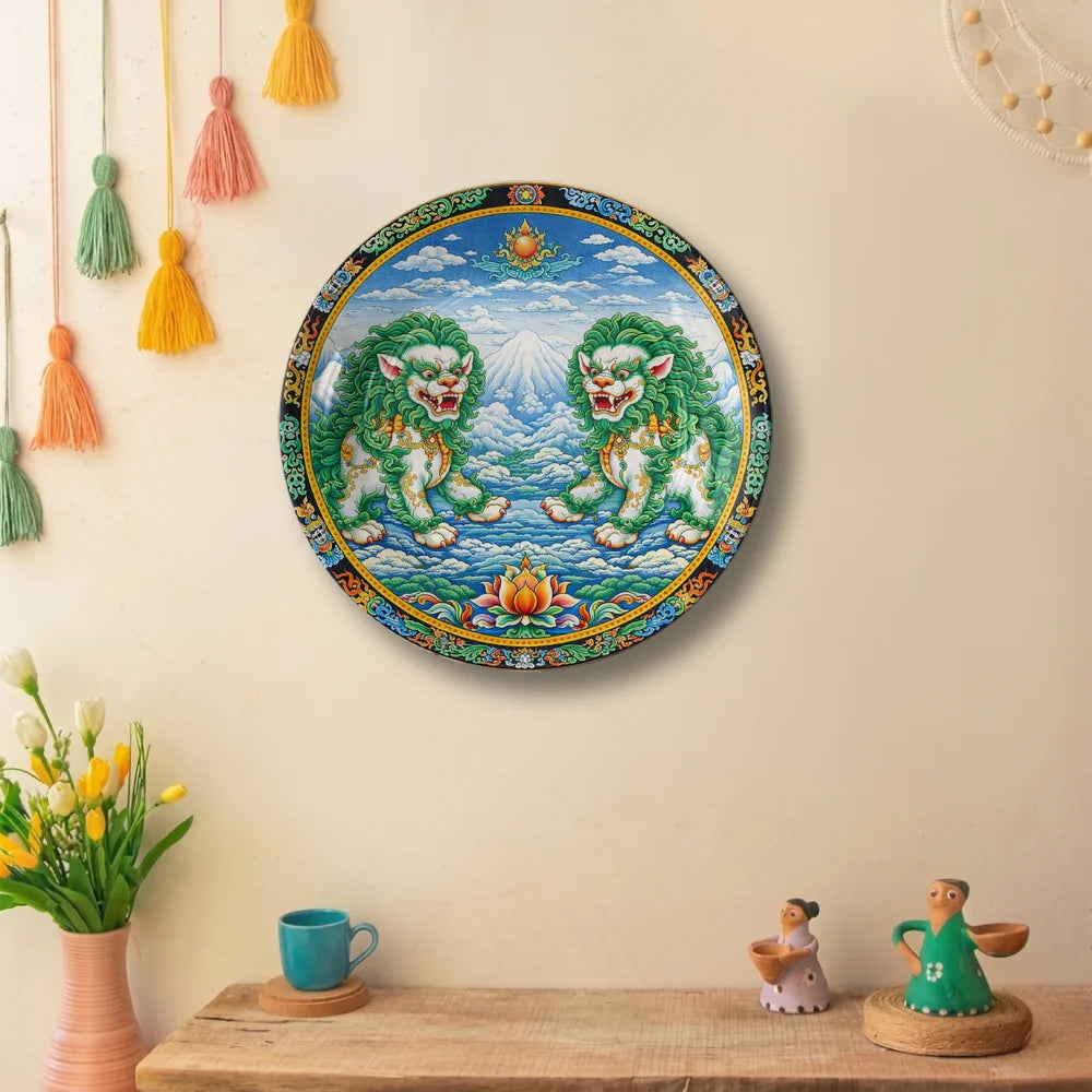 Twin Tibetan Snow Lion Art Plate