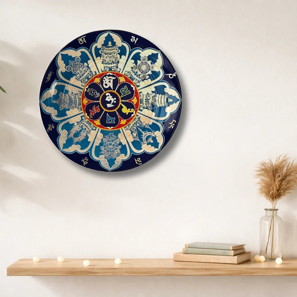 Tibetan Eight Symbols Mandala Plate