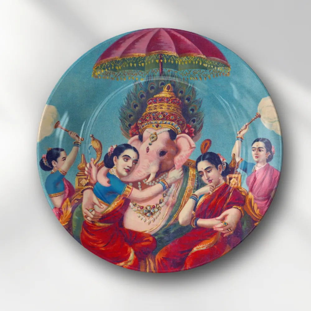 Raja Ravi Varma Lord Ganesha with Devotees – Divine Celebration