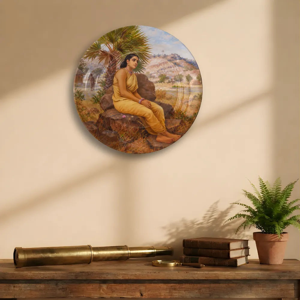 Raja Ravi Varma Lady in Yellow Saree – Riverside Serenity