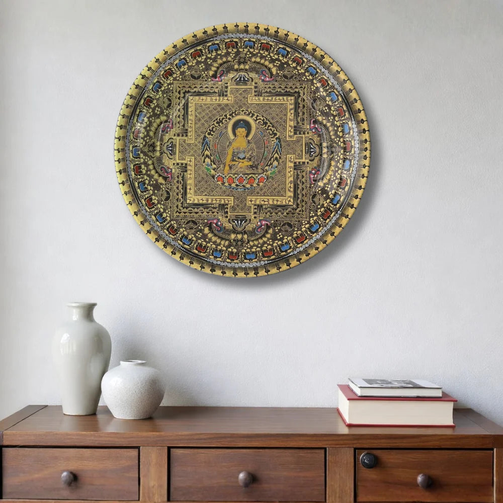 Golden Buddha Mandala Art Plate