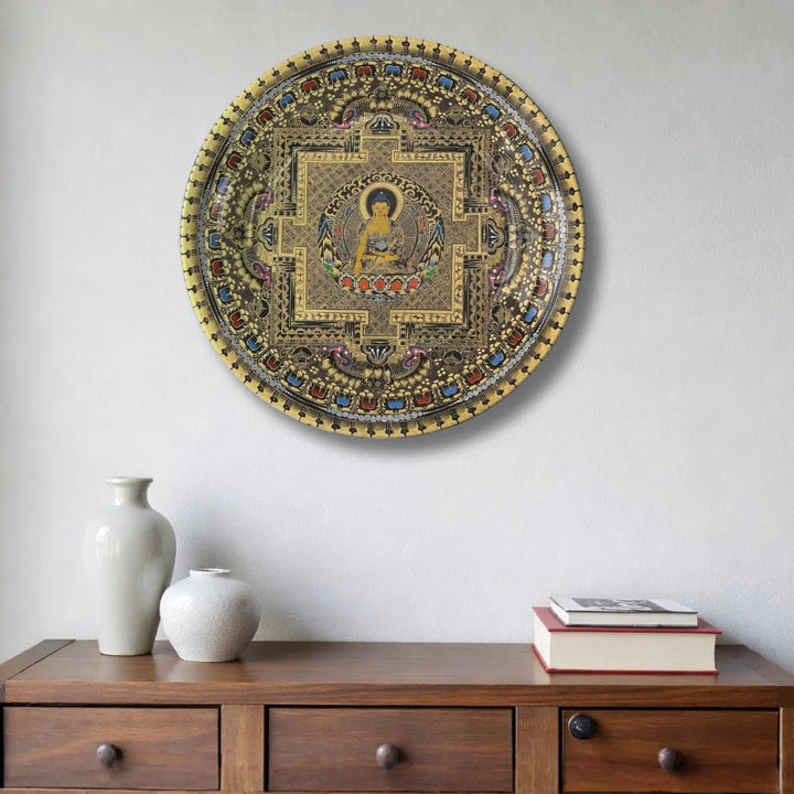 Golden Buddha Mandala Art Plate