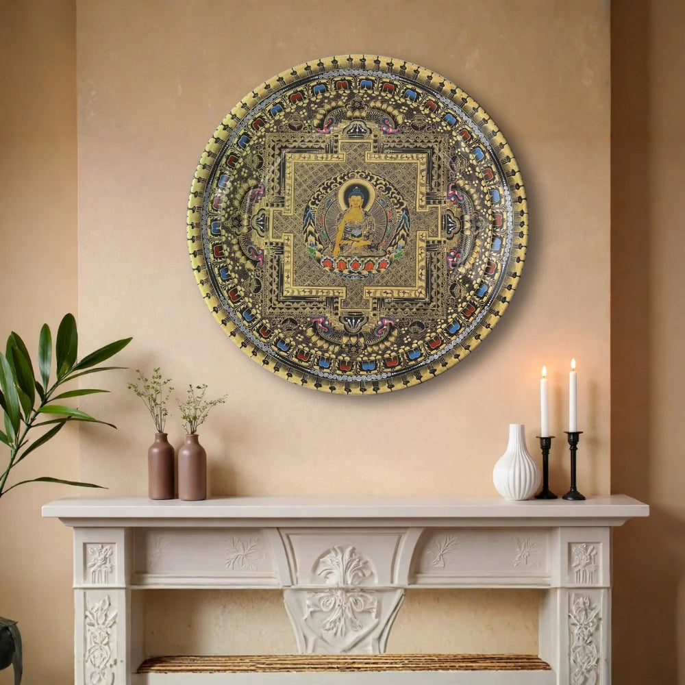 Golden Buddha Mandala Art Plate